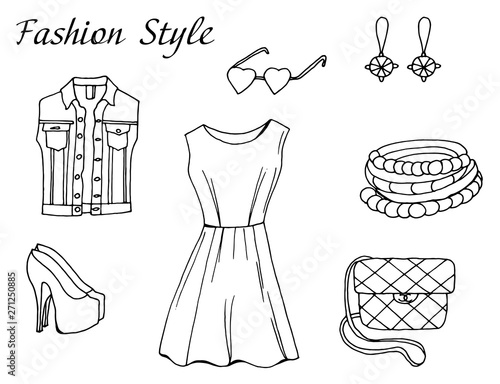 Vector black and white sketch fashion outfit