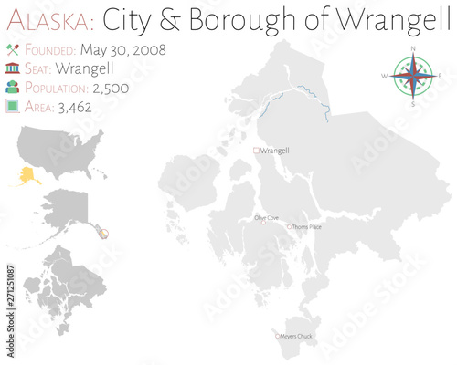 Large and detailed map of City and Borough of Wrangell in Alaska, USA