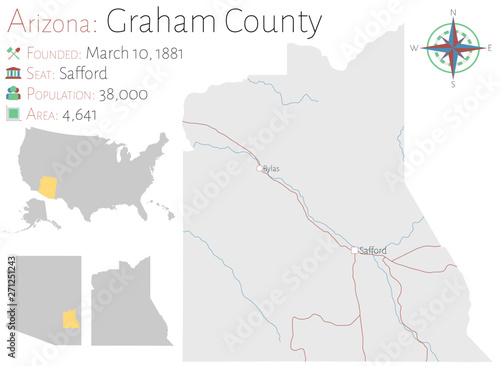 Large and detailed map of Graham county in Arizone  USA