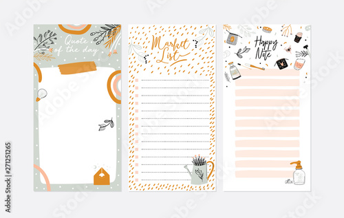 Set of weekly planners and to do lists with cute summer illustrations and trendy lettering. Template for agenda, planners, check lists, and other kids stationery. Isolated. Vector