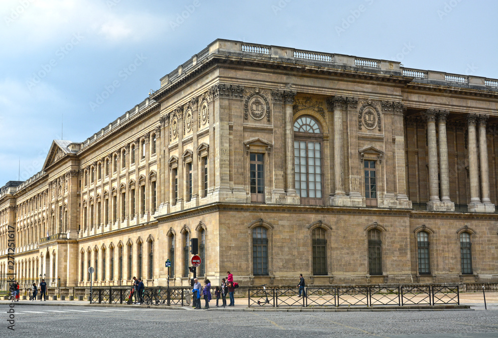 PARIS, FRANCE -MAY 25, 2019 - The Colonnade of Claude Perrot is the most eastern facade of the Louvre Palace in Paris. 