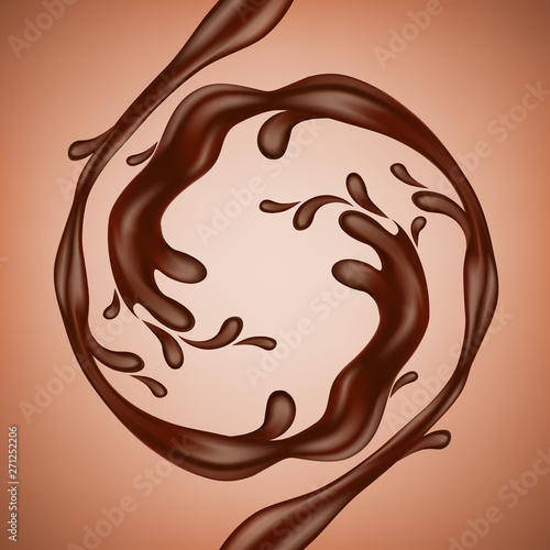 Realistic chocolate splashes flowing in a circle. Vector illustration.