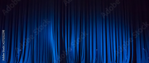 Panoramic Background of blue curtain on stage of theater