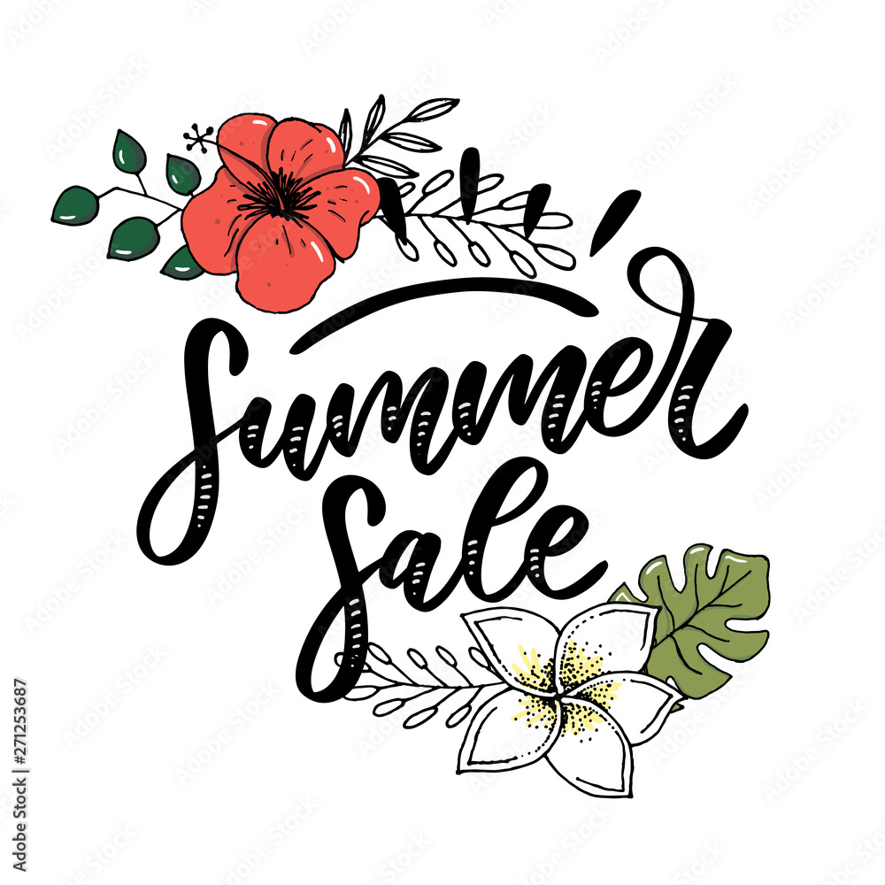 Obraz premium Vector word sale .Letters made of flowers and leaves Summer sale Holiday Flyer Banner Poster Summer sales