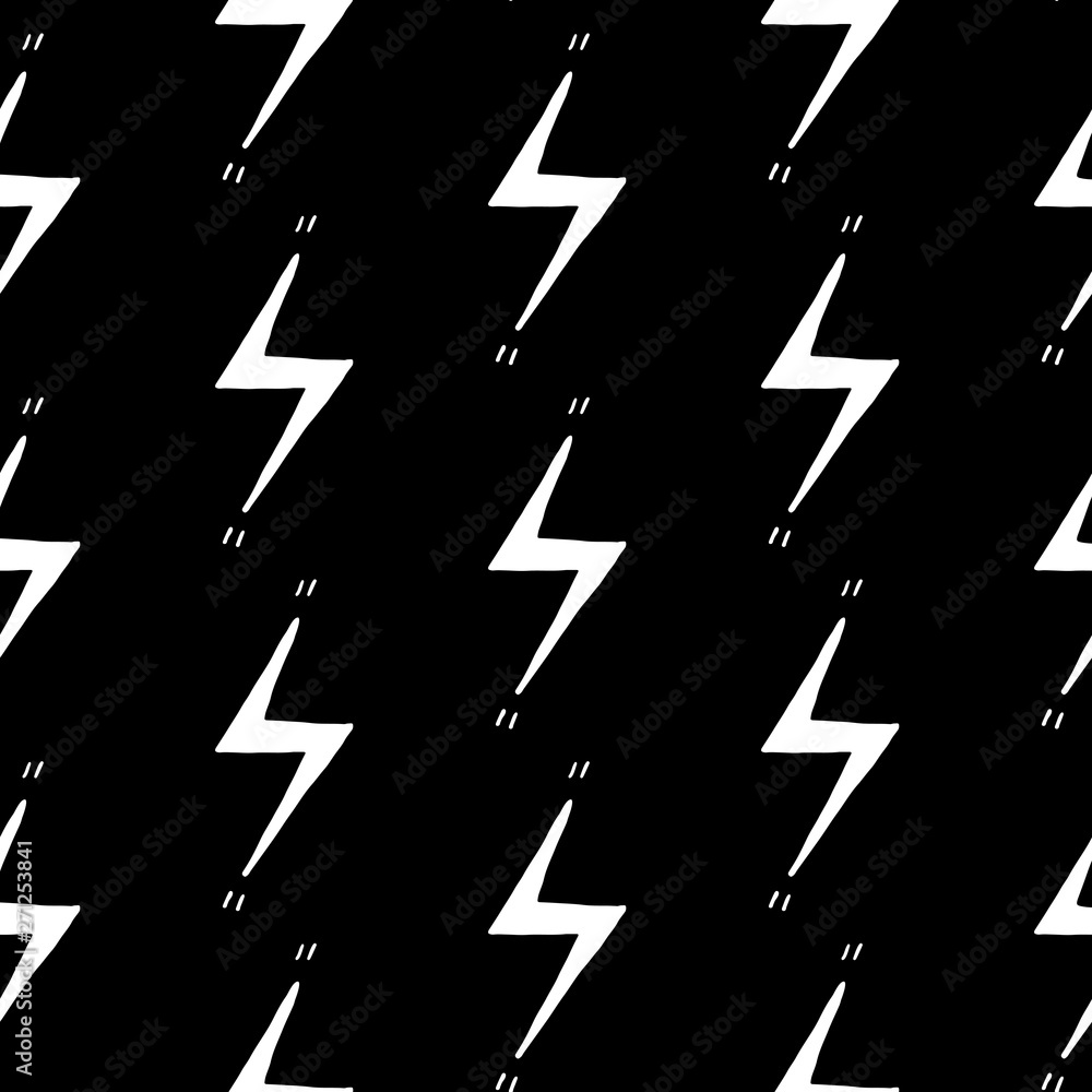 Cute cartoon lightning pattern with hand drawn lightning. Sweet vector
