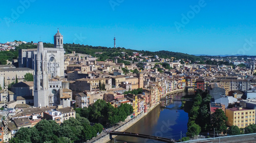 Aerial view in Girona, city of Catalonia,Spain. Drone Photo