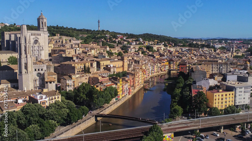 Aerial view in Girona, city of Catalonia,Spain. Drone Photo