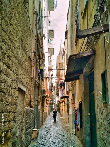 narrow street in napels italy photo