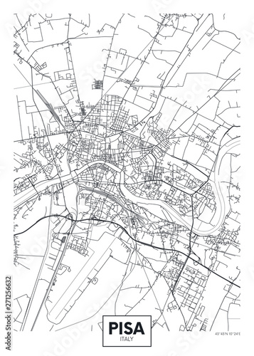 City map Pisa  travel vector poster design