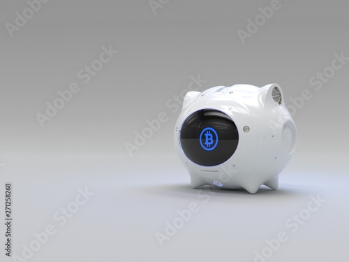 electronic money. piggy bank for digital currency.bitcoin 3d render.