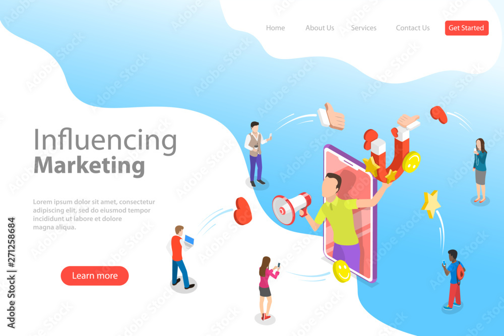 Isometric flat vector landing page template of social media influencer ...
