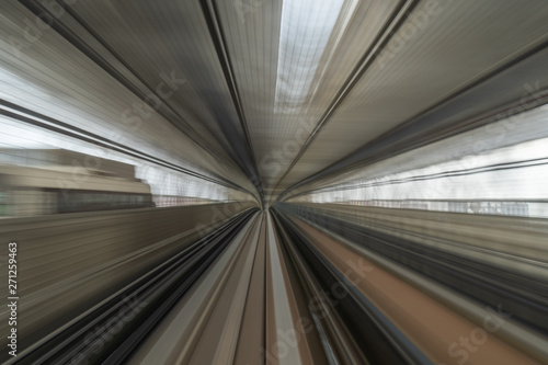 motion blur of train running on tunnel in Tokyo  Japan