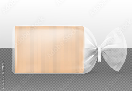 Toast bread packaged with clip on transparent background. Vector illustration ready and simple to use for your design. The mock-up will make the presentation look as realistic as possible.
