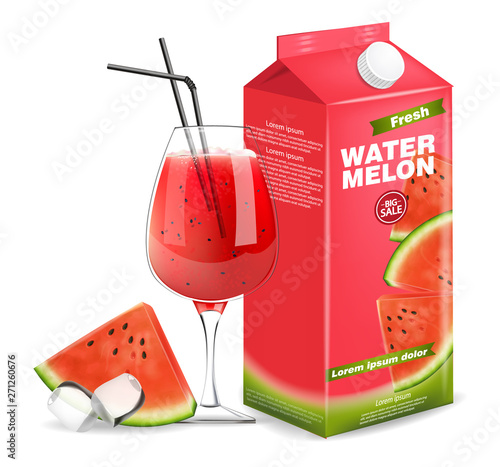 Watermelon juice box Vector realistic. Product placement label design. Fresh ...