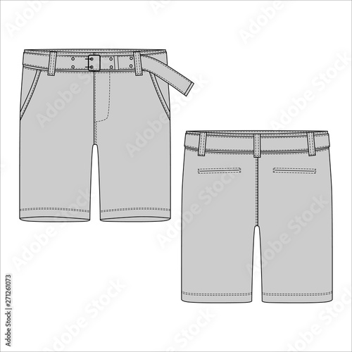 Technical sketch shorts pants with belt design template.