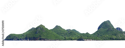 The trees on the island and cliff rocks. Isolated on White background