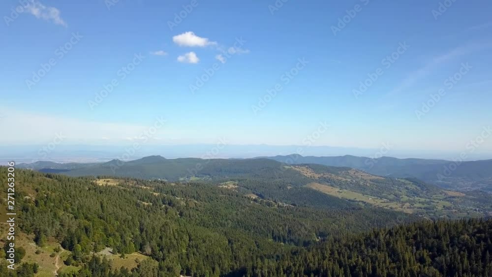 Aerial, reverse, drone shot,tilting down, revealing the Lake Lac Blanc, in the french alps,, on a sunny day, in Massif des Vosges, Orbey, France Aerial, reverse, drone shot,tilting down, revealing the Lake Lac Blanc, in the french alps,, on a sunny day, in Massif des Vosges, Orbey, France