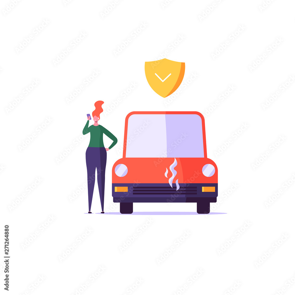 Car insurance vector illustration. Insurer in a suit protects the car. Concept of insurance, protection, security, transport. Vector illustration in flat design Car insurance vector illustration. Insurer in a suit protects the car. Concept of insurance, protection, security, transport. Vector illustration in flat design