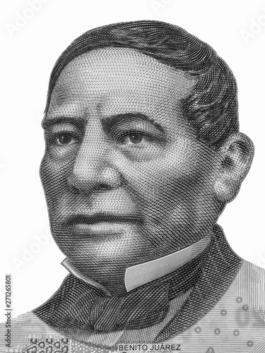 Benito Juarez face portrait on Mexico  banknote, Mexicon money currency. Close Up UNC Uncirculated - Collection. photo