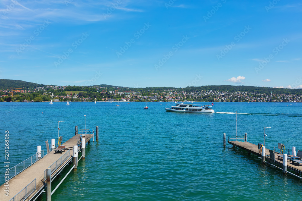 Lake Zurich in Switzerland, view from the city of Zurich at the very beginning of June.
