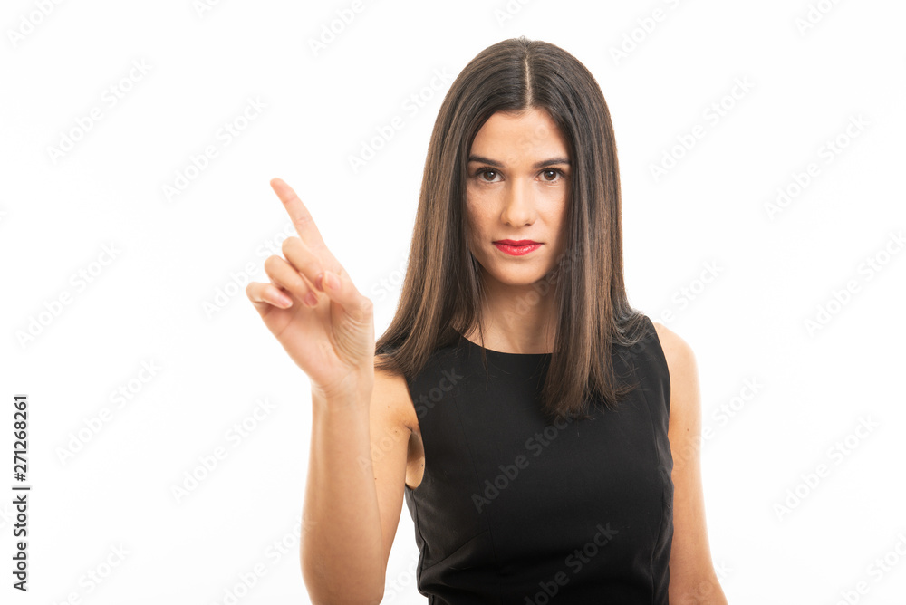 Portrait of beautiful young lawyer posing showing denial gesture Portrait of beautiful young lawyer posing showing denial gesture