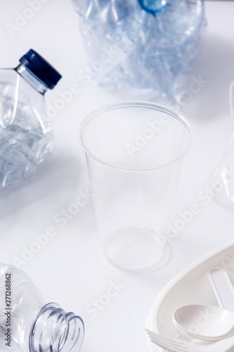 Disposable waste plastic isolated on white background