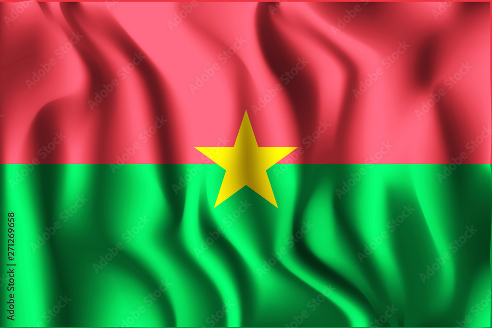 Flag of Burkina Faso. Rectangular Icon. Waving Effect. Vector