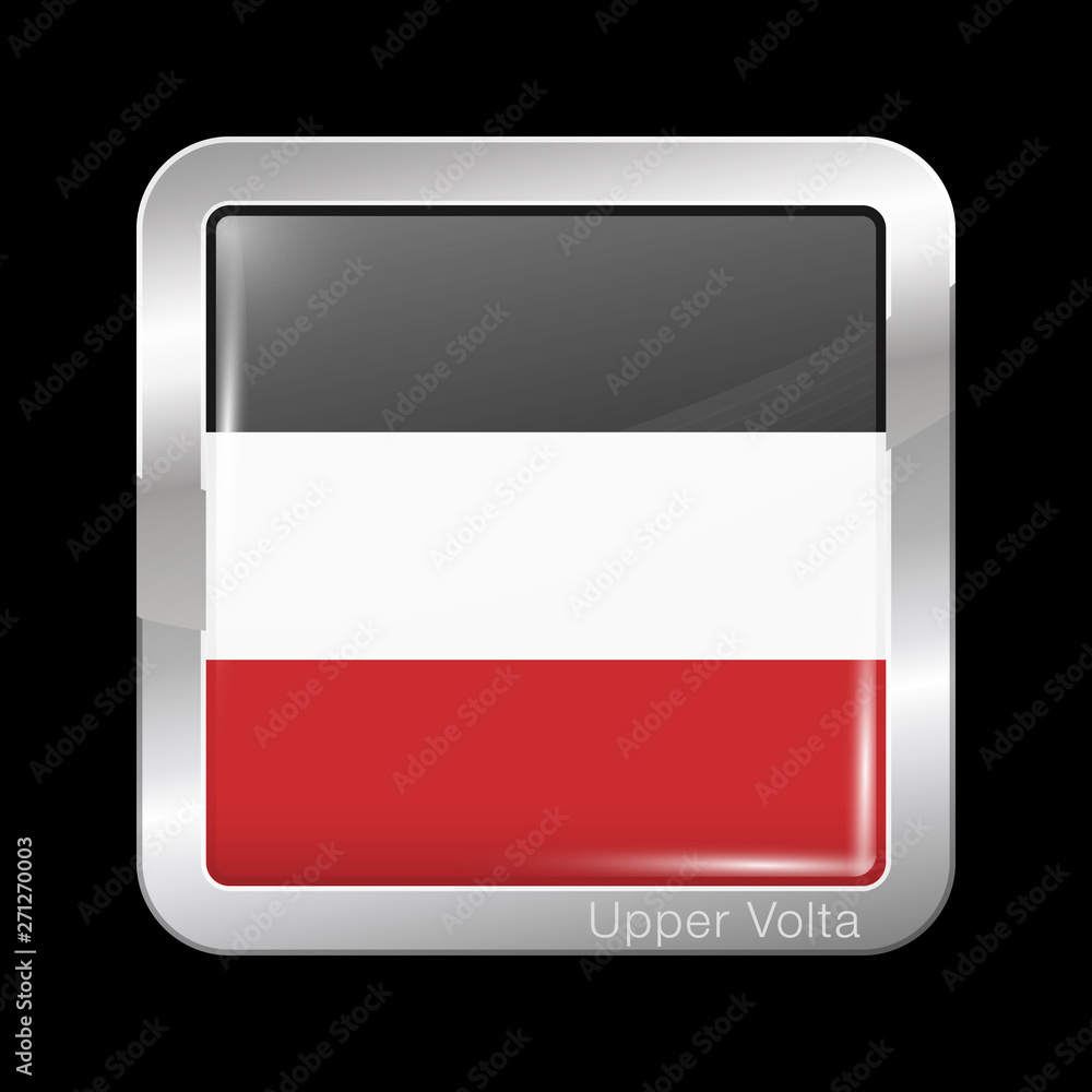 Historical Flag of Upper Volta. Glossy and Metal Icon Square Shape. Vector Historical Flag of Upper Volta. Glossy and Metal Icon Square Shape. Vector