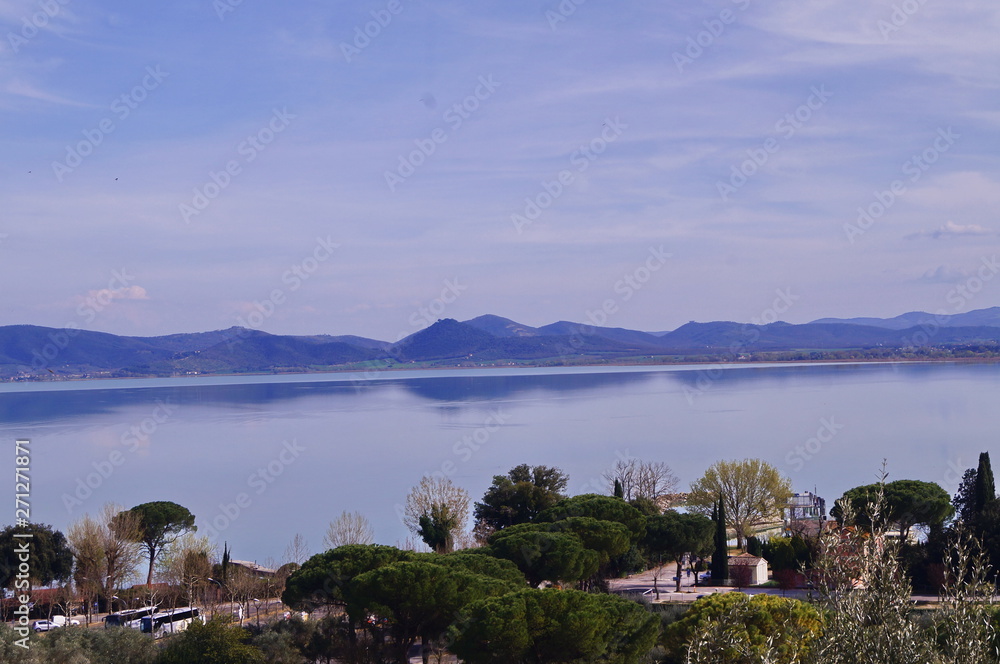 View from Castiglione of Trasimeno lake, Umbria, Italy