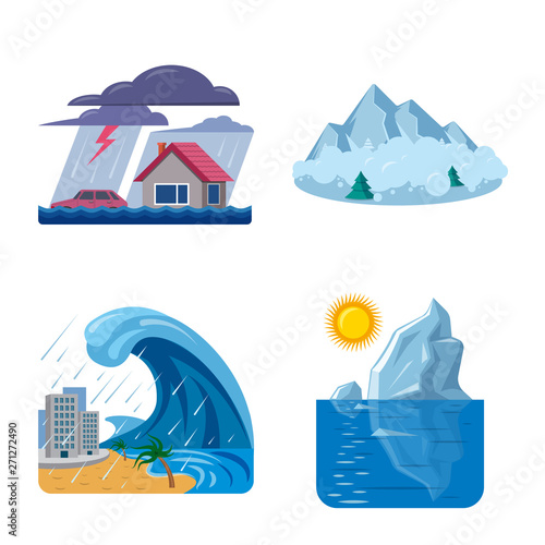 Vector illustration of natural and disaster sign. Set of natural and risk stock symbol for web.