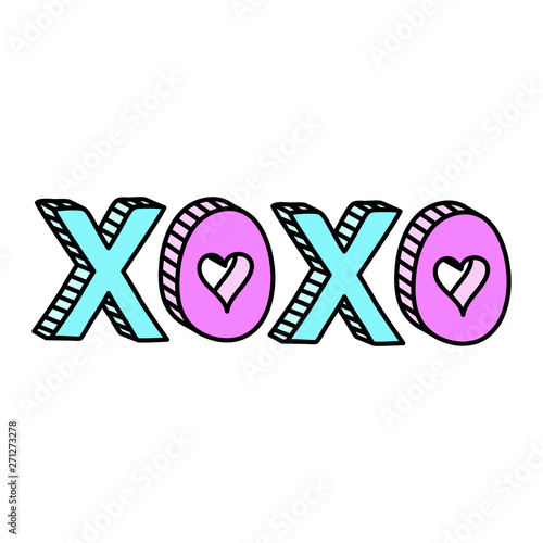 XOXO cute word with hearts teen doodle