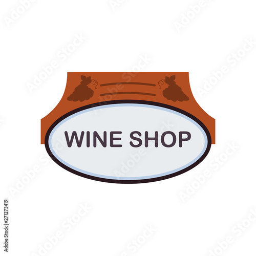 Wine shop wooden plate color vector icon. Flat design