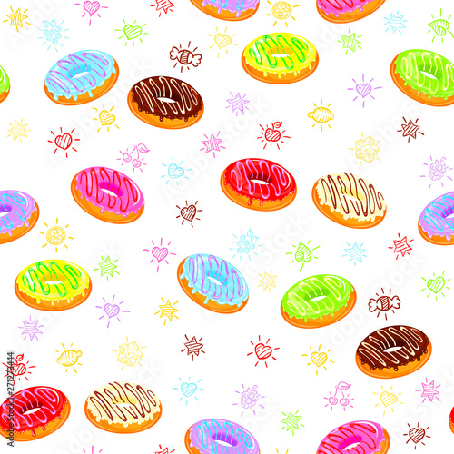 Seamless texture of donuts and doodles