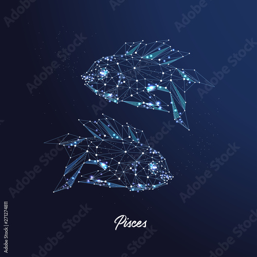 Pisces zodiac sign. The symbol of the astrological horoscope. Polygonal illustration