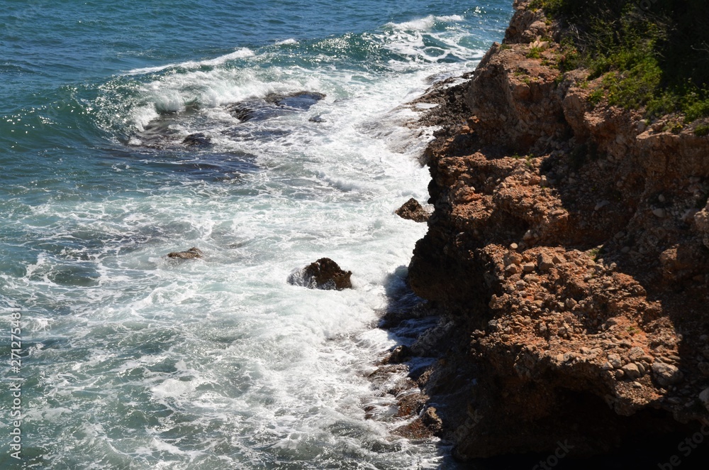 rocky shore with white waves
