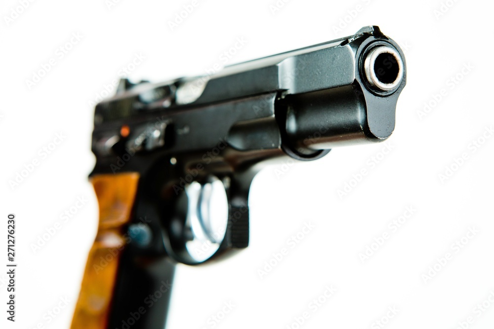 Obraz premium Front side view of black semi automatic pistol.