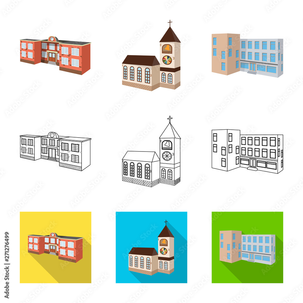 Vector illustration of facade and housing icon. Collection of facade and infrastructure stock vector illustration. Vector illustration of facade and housing icon. Collection of facade and infrastructure stock vector illustration.