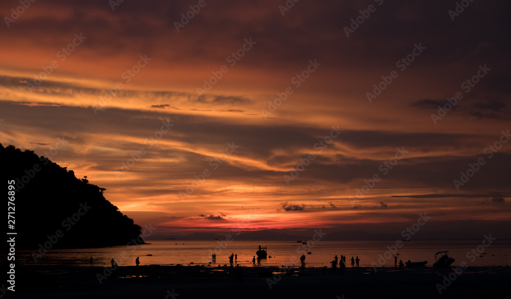 Sunset at Loh Dalum Bay, Phi Phi Island, Krabi, Thailand.