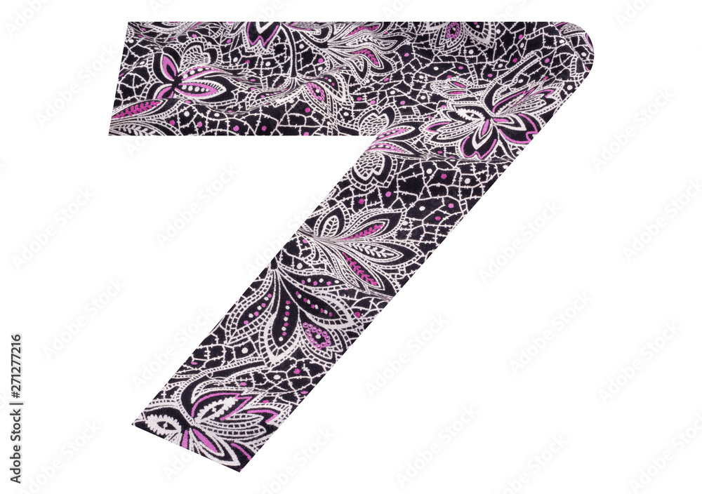 Number 7 with floral fabric texture on white background Number 7 with floral fabric texture on white background