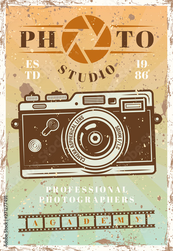 Photo studio vector poster with vintage camera