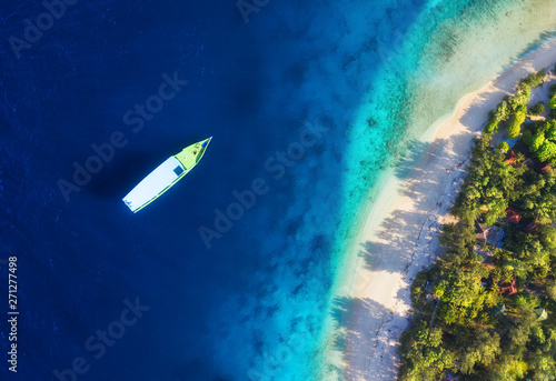 Sea coast as a background from top view. Turquoise water background from top view. Summer seascape from air. Bali island, Indonesia. Travel - image