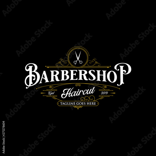 Barbershop logo design. Vintage lettering illustration on dark background.