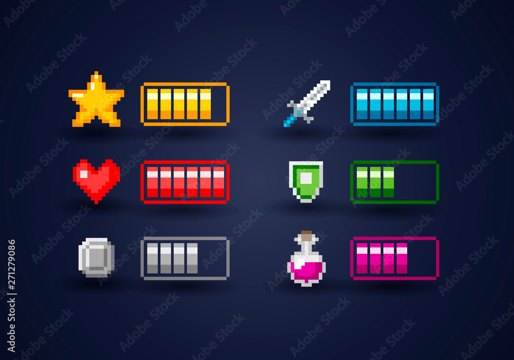 Isolated Vecor Pixel Art Video Game Interface Icon Set Stock Vector ...