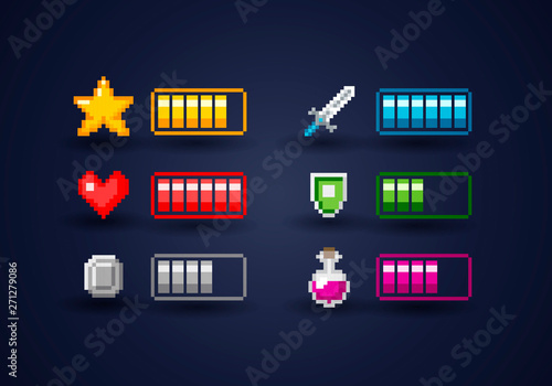 Isolated Vecor Pixel Art Video Game Interface Icon Set