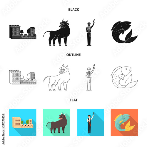 Vector illustration of  and historic symbol. Set of  and country stock vector illustration.