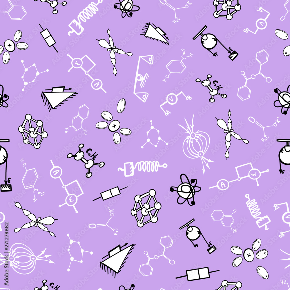 pattern seamless physics chemistry processes experiments molecule structure atom black and white doodle sketch pattern seamless physics chemistry processes experiments molecule structure atom black and white doodle sketch