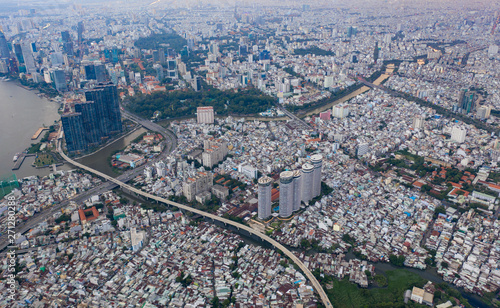 modern cityscape of Ho Chi Minh city at Vietnam take by drone