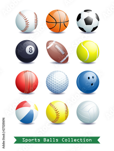 Big Collection of different Sports Balls for your creative works. Vector illustration.