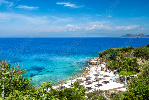 Little beach with marble in Limenas Thasou, capital and main port of Thassos island,  Greece photo