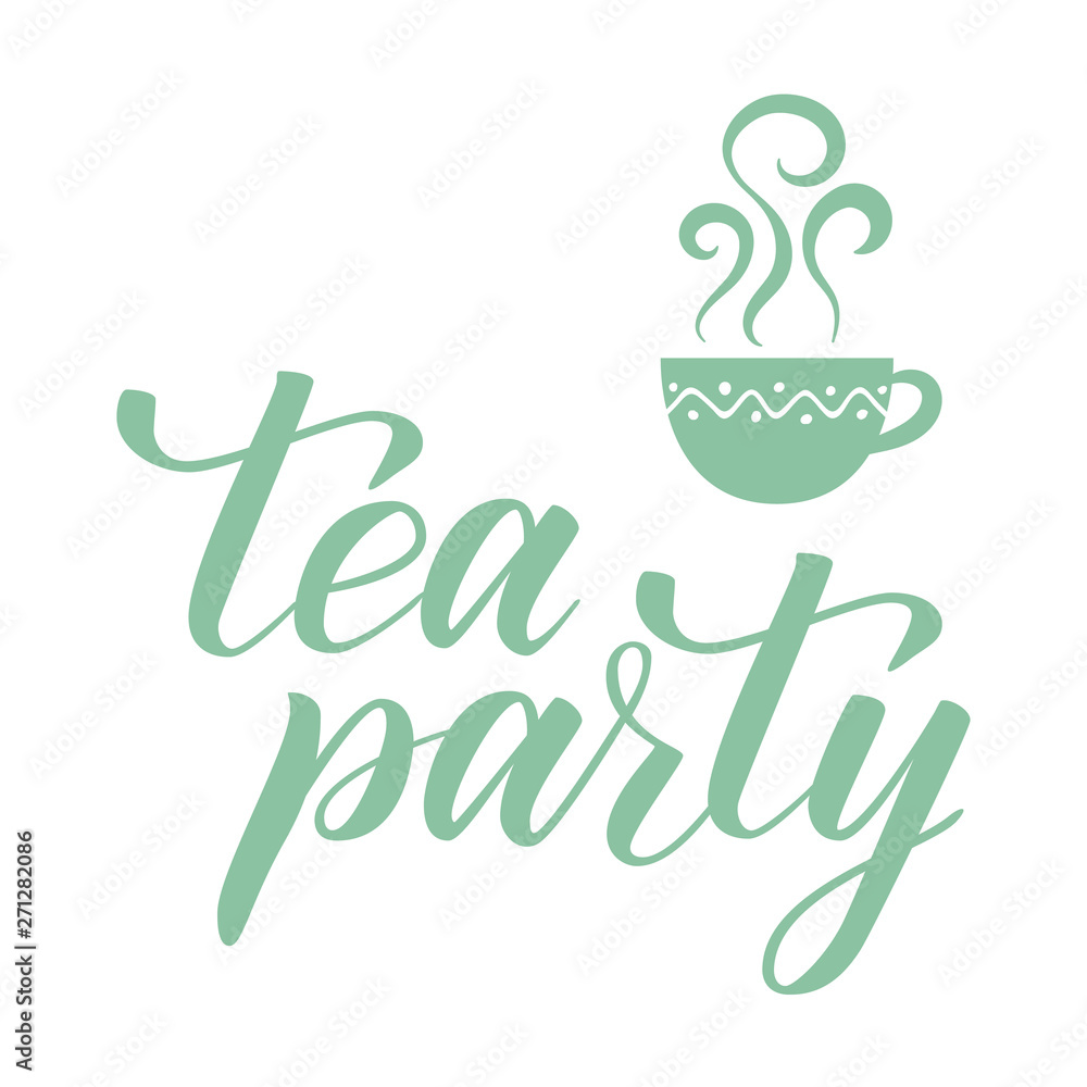 Naklejka premium Handwritten brush calligraphy Tea party. Vector illustration.